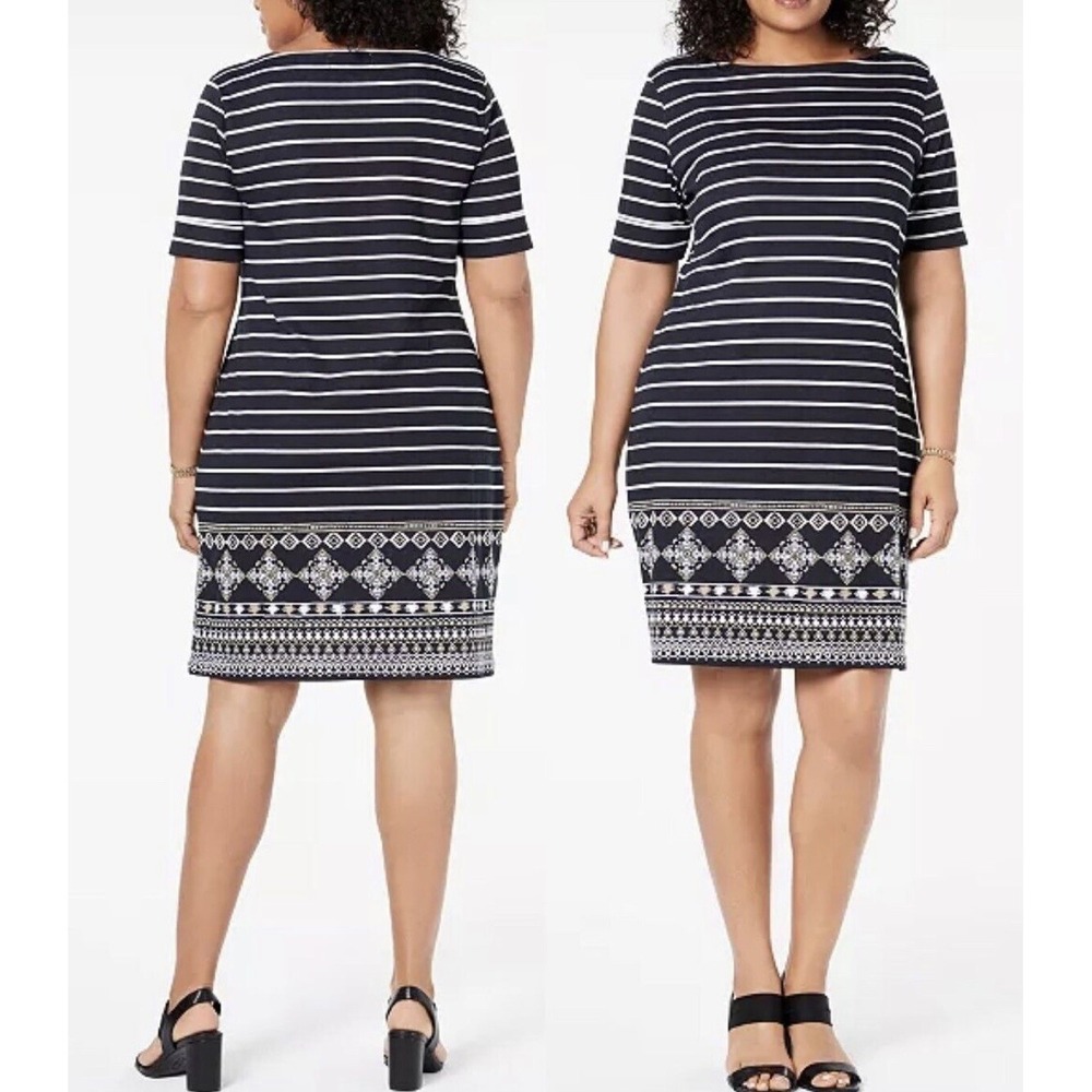 Karen Scott Sport Petite Small T-Shirt Dress Black & White Short Sleeves Cuffed